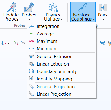 A screenshot from within the software showing the Nonlocal Couplings button and the list of options.