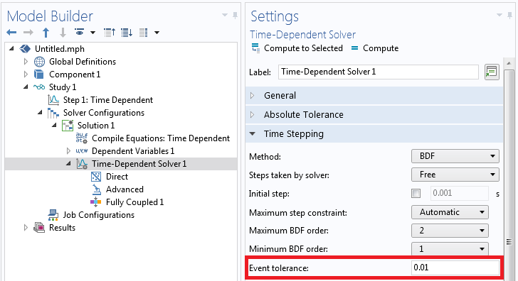 Specifying the event tolerance